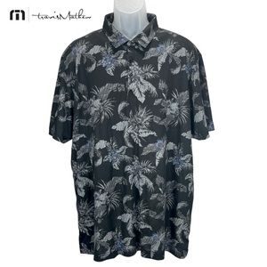 Travis Mathew Mens XXL Black Tropical Golf Performance‎ Polo Shirt